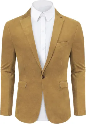 TURETRENDY Men's Casual Blazer Corduroy Jacket One Button Sport Blazer Slim Fit Suits Business Vintage Outerwear
