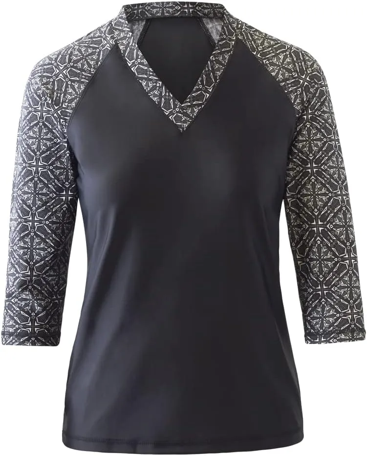 UV SKINZ V-Neck Sun and Swim Shirt for Women with UPF 50  Sun Protection – Rashguard, Modest Swim Top, Swim Tees