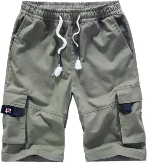 Vcansion Women's Casual Cotton Elastic Waist Drawstring Loose Fit Outdoor Multi-Pockets Cargo Shorts
