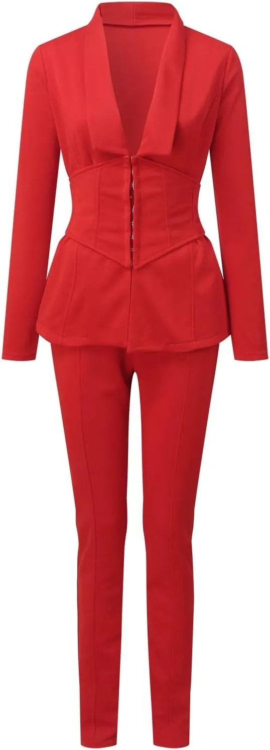 WABEOR Business Casual Outfits for Women Plus Size Formal Pantsuits Evening Party Cocktail Wedding Classy Elegant Pants Suit