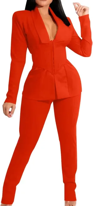 WABEOR Business Casual Outfits for Women Plus Size Formal Pantsuits Evening Party Cocktail Wedding Classy Elegant Pants Suit