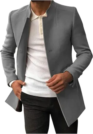 WABEOR Mens Single Breasted Trench Coat Winter Wool Blend Pea Coat Oversized Warm Lapel Casual Work Business Jacket Outerwear