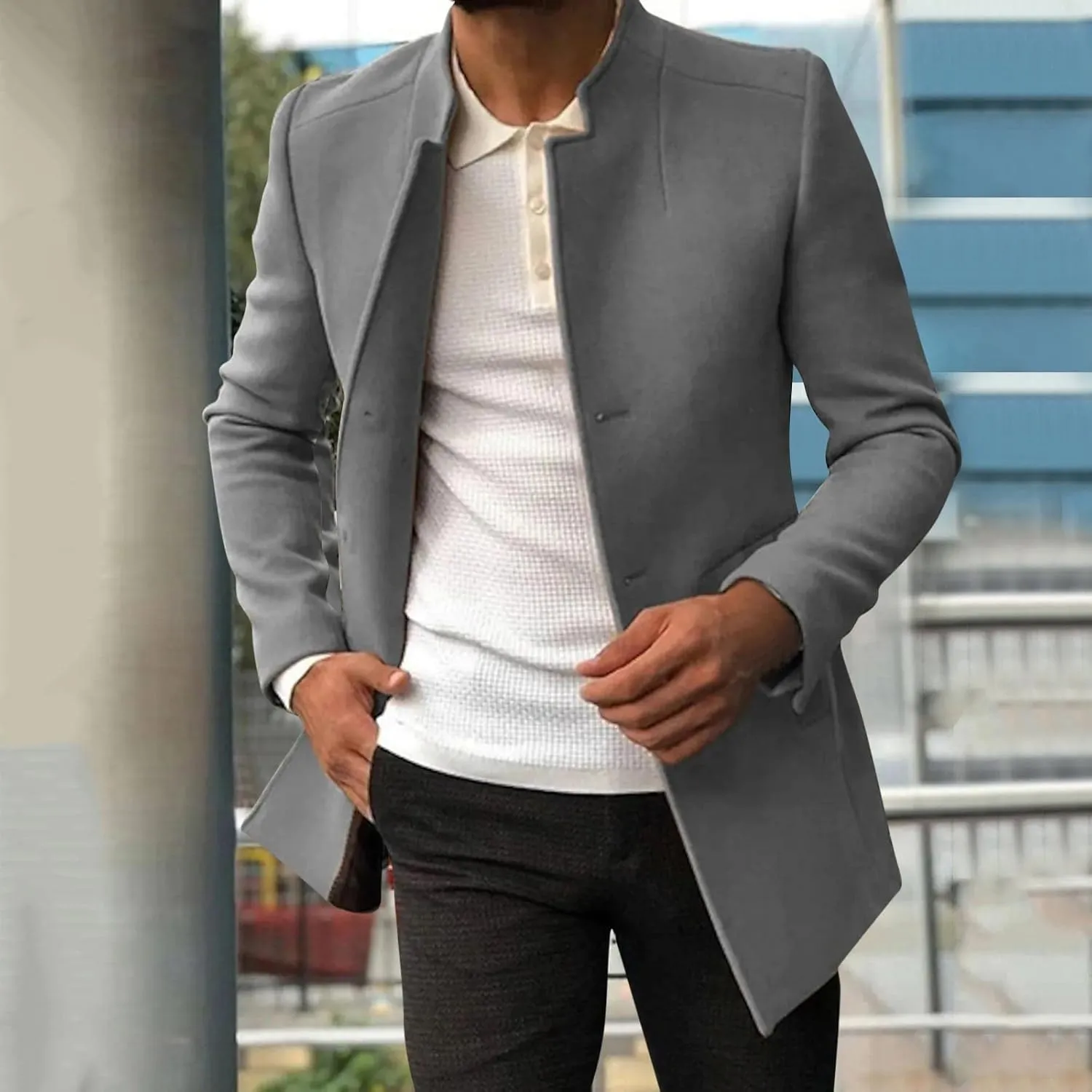 WABEOR Mens Single Breasted Trench Coat Winter Wool Blend Pea Coat Oversized Warm Lapel Casual Work Business Jacket Outerwear