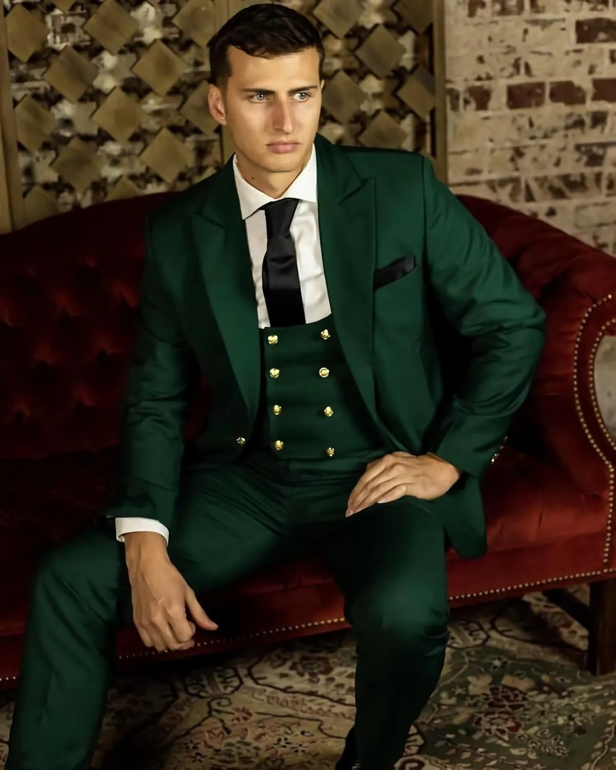Wangyue Mens 3 Piece Suit Slim Fit Suits for Men Double Breasted Suit Men Wedding Prom Suits