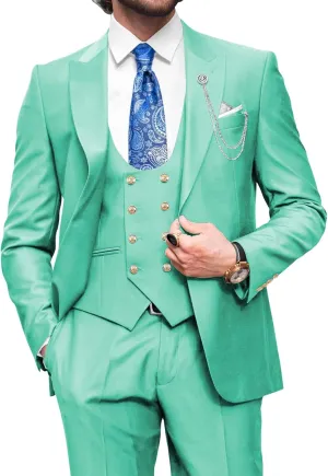 Wangyue Mens 3 Piece Suit Slim Fit Suits for Men Double Breasted Suit Men Wedding Prom Suits