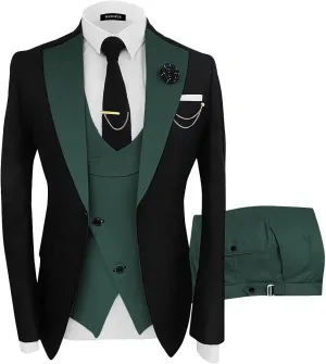 Wangyue Mens Suit 3 Piece Slim Fit Suits for Men Wedding Prom Tuxedo for Men Formal Business Suit