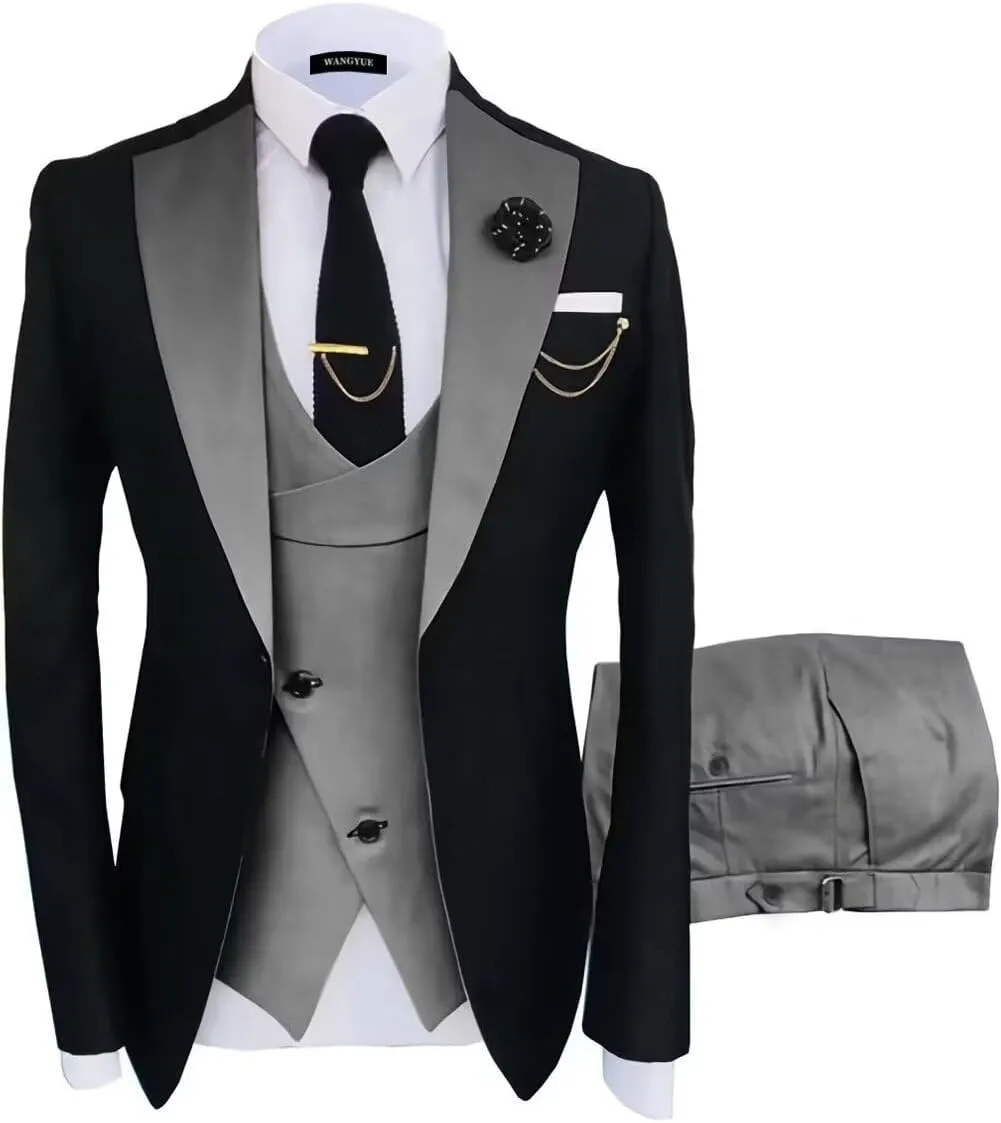 Wangyue Mens Suit 3 Piece Slim Fit Suits for Men Wedding Prom Tuxedo for Men Formal Business Suit