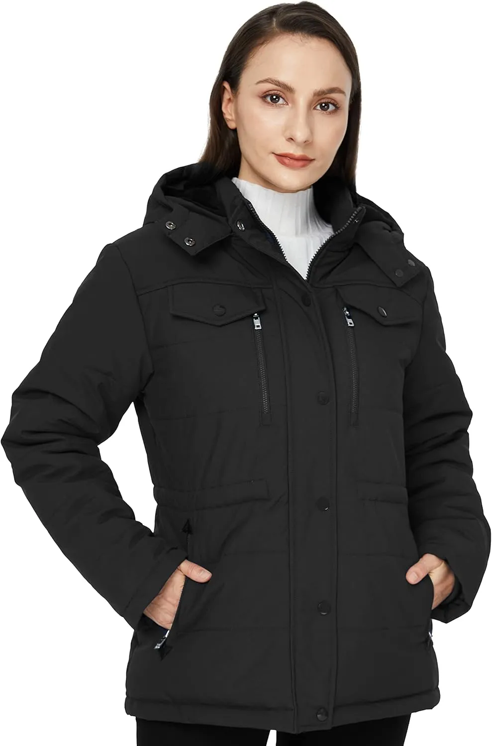WenVen Women's Winter Water Resistant Warm Puffer Coat with Detachable Hood