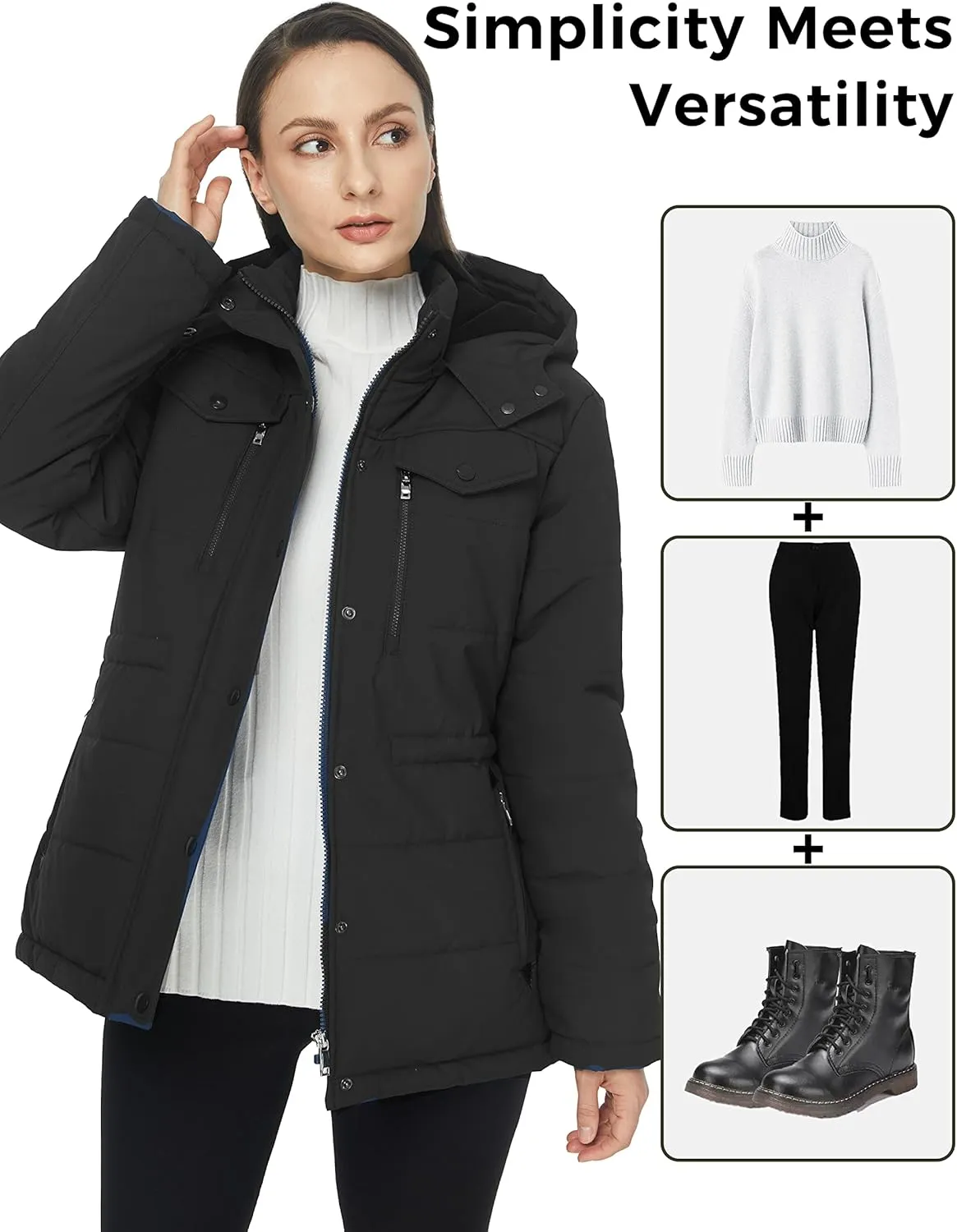 WenVen Women's Winter Water Resistant Warm Puffer Coat with Detachable Hood