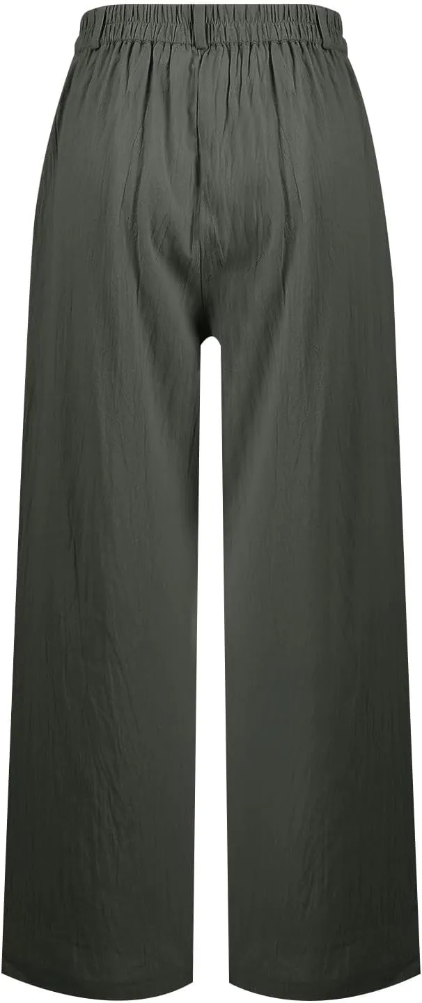 Wide Leg Linen Pants for Women Business Casual High Waisted Dress Pants Office Work Pants Straight Trousers w/Pockets