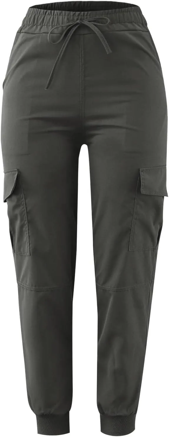 Women Cargo Pants Combat Military Trousers Drawstring Elastic Waist Tapered Pants Baggy Slacks with Multiple Pockets
