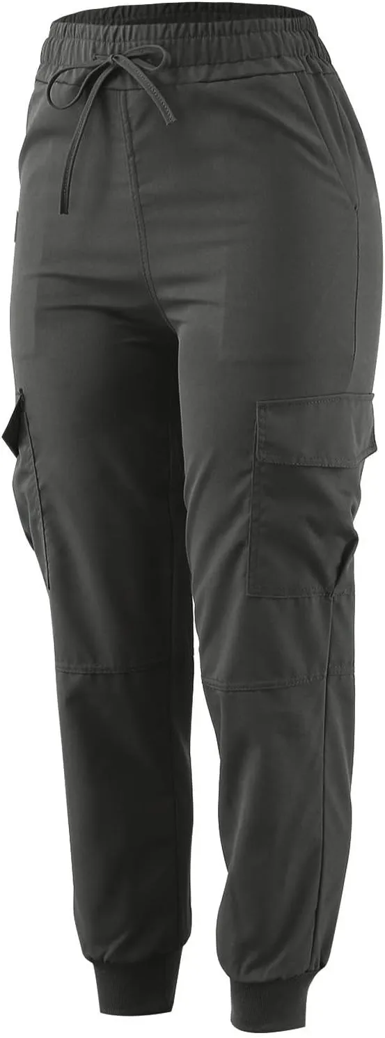 Women Cargo Pants Combat Military Trousers Drawstring Elastic Waist Tapered Pants Baggy Slacks with Multiple Pockets