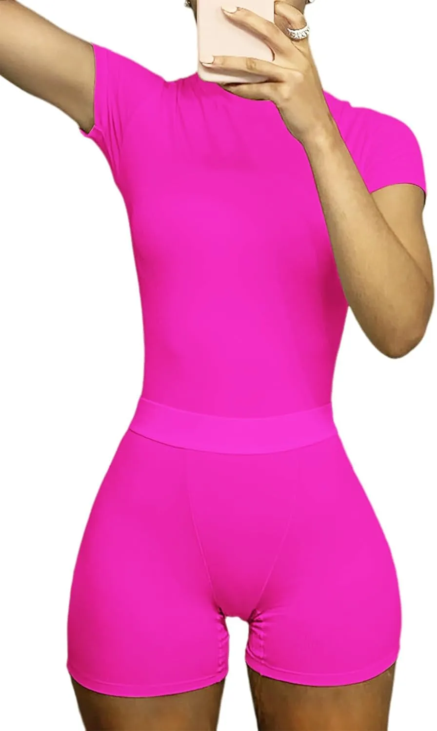 Women Casual Workout Sets 2 Pieces Lounge Wear High Waist Shorts Set Yoga Outfits Short Sleeve Ribbed Elastic Top