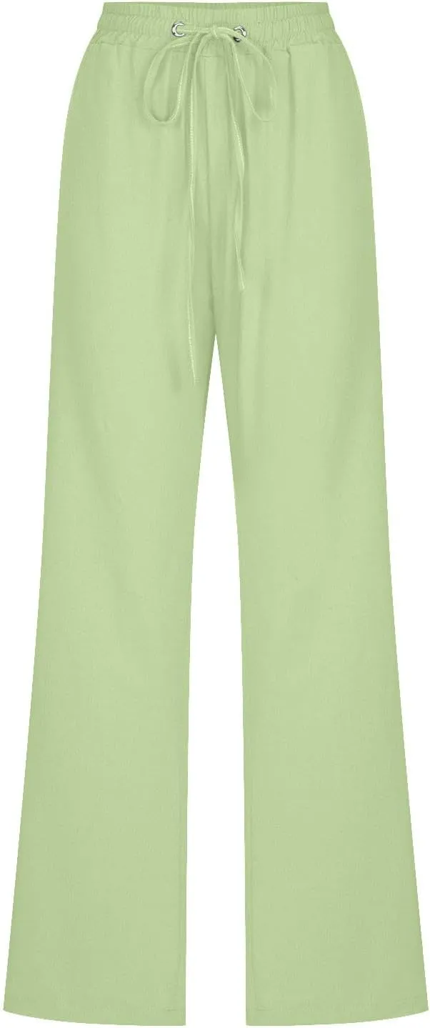 Women Linen Cotton Pants Lounge Pant Wide Leg Beach Pants 2025 Beach Vacation Clothes with Pockets