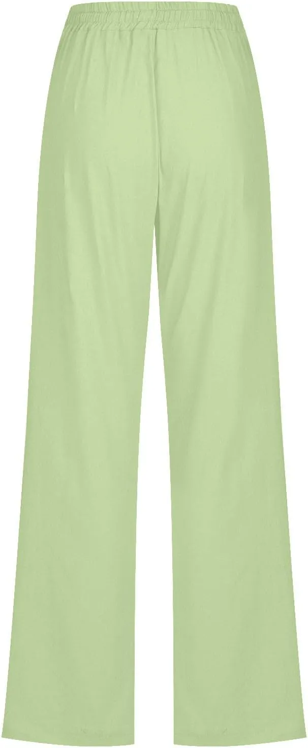 Women Linen Cotton Pants Lounge Pant Wide Leg Beach Pants 2025 Beach Vacation Clothes with Pockets