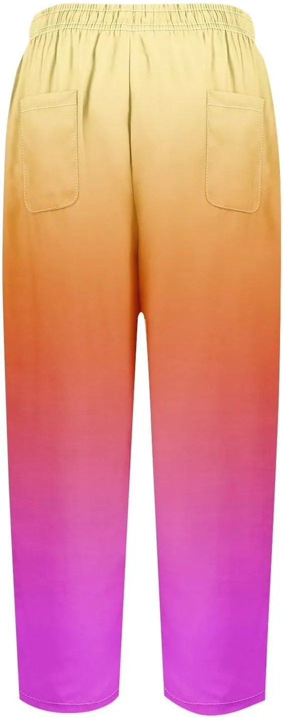 Women Linen Pants Lightweight Capri Pants Cotton Linen High Waisted Trousers Loose Summer Lounge Long Trousers