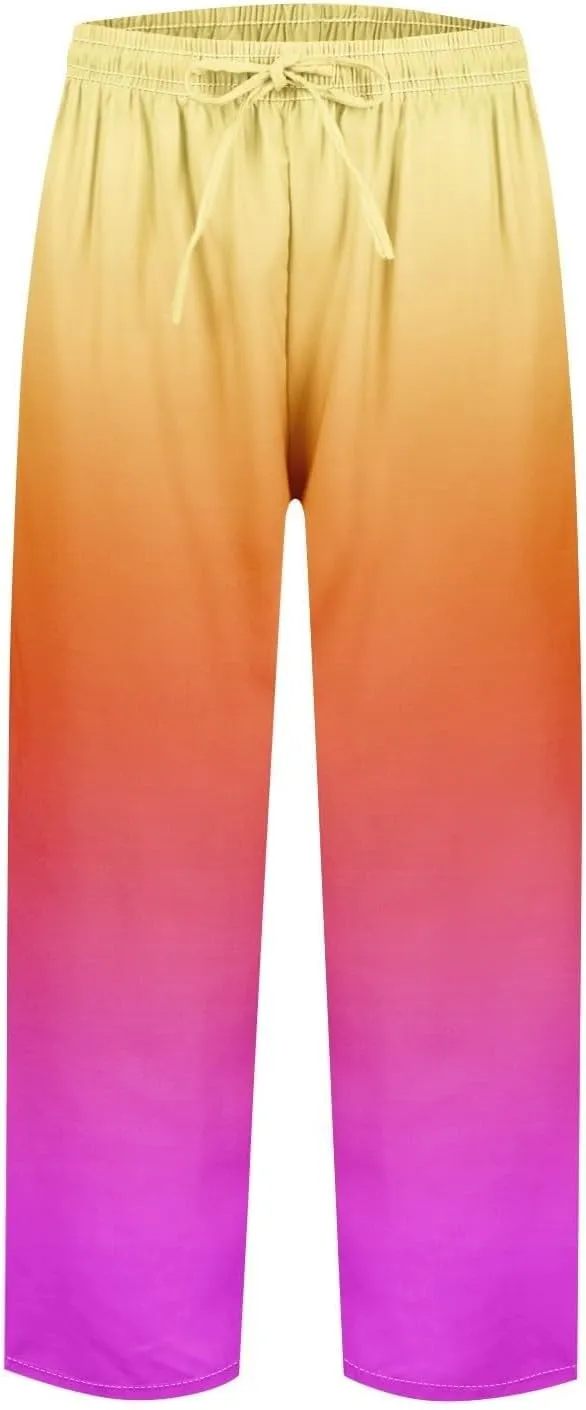Women Linen Pants Lightweight Capri Pants Cotton Linen High Waisted Trousers Loose Summer Lounge Long Trousers