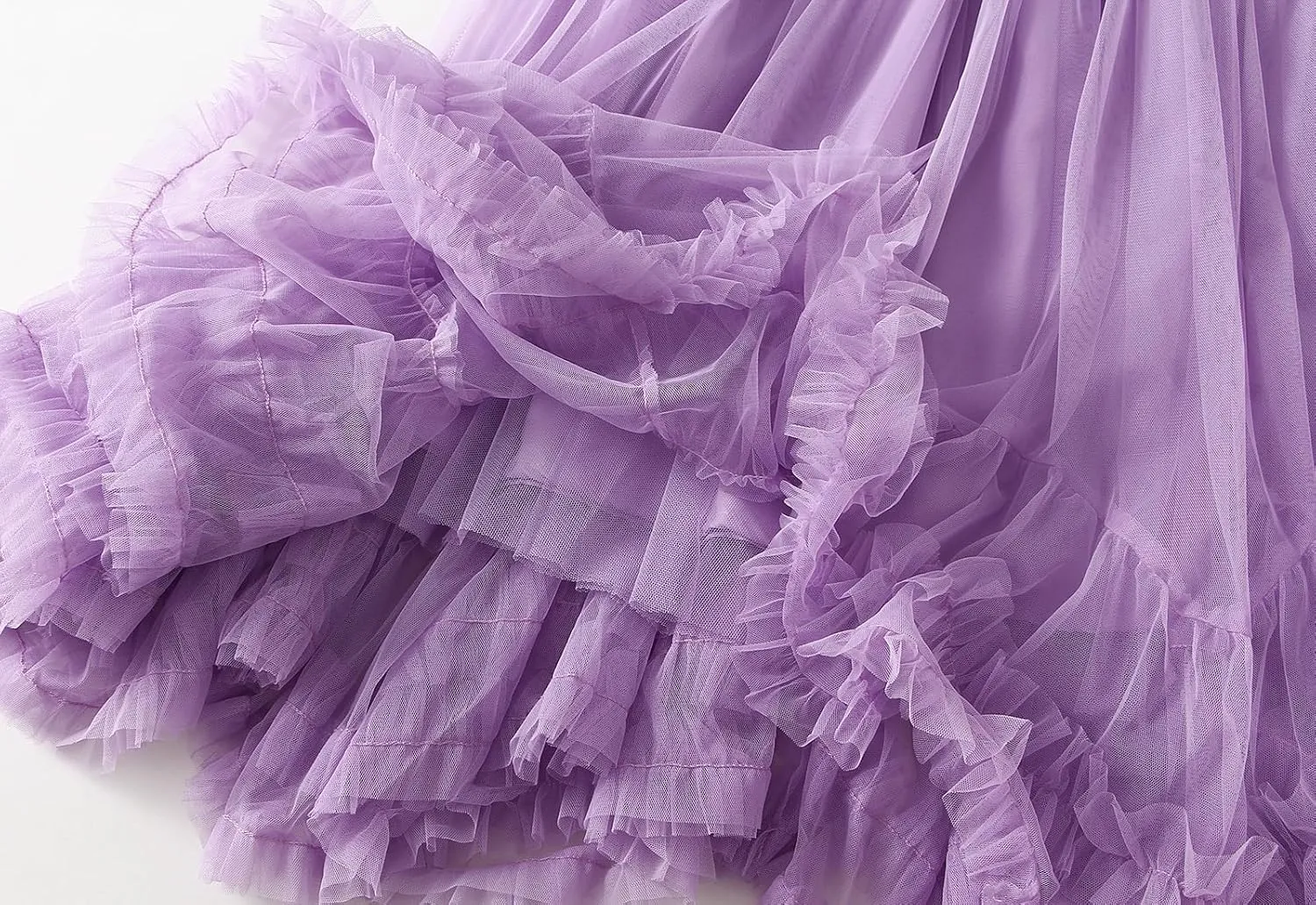Women Tutu Tulle Skirt Elastic High Waist Layered Skirt Floral Print Mesh A-Line Midi Skirt