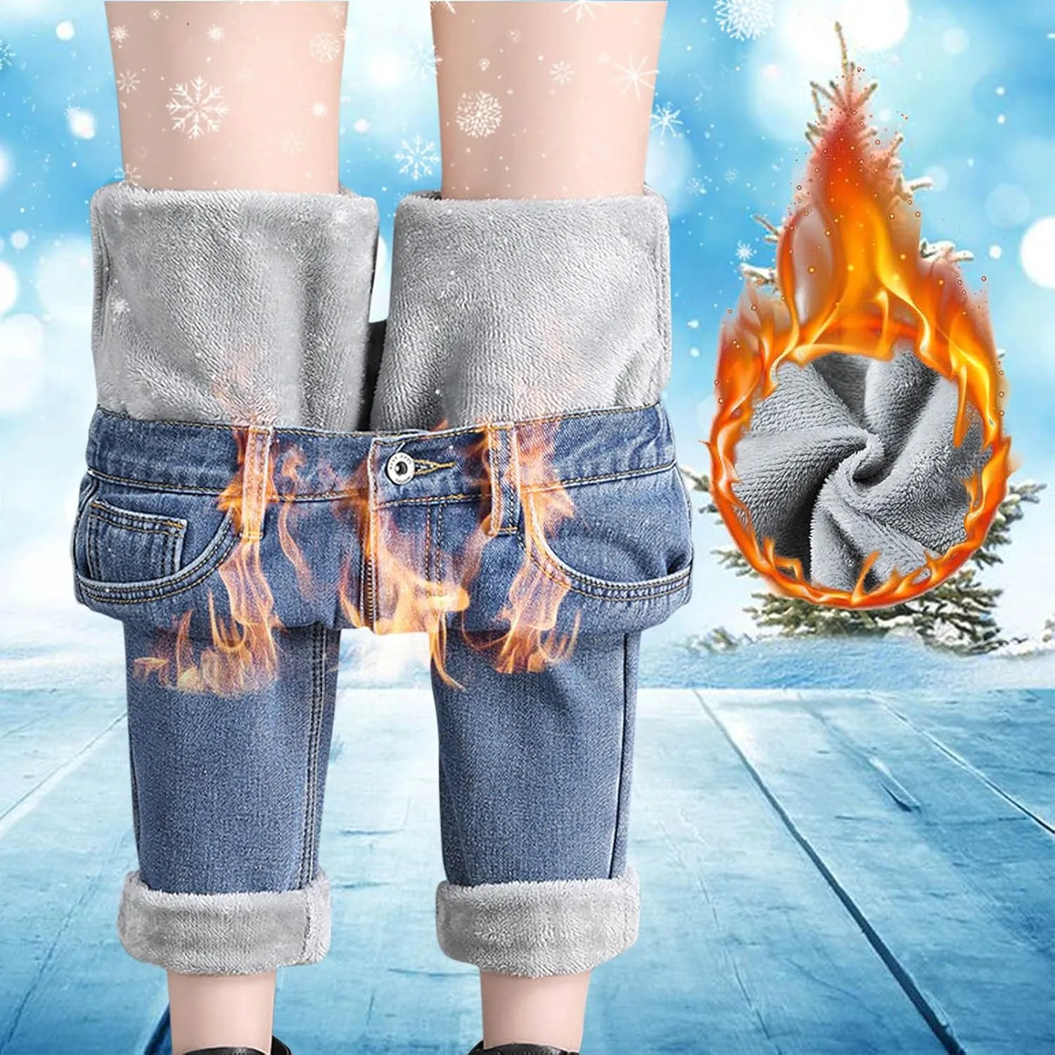 Women's 2023 Fleece Lined Thermal Jeans,Warmly Thicken Fleece Lined Pants for Women Winter High Waist Cashmere Leggings