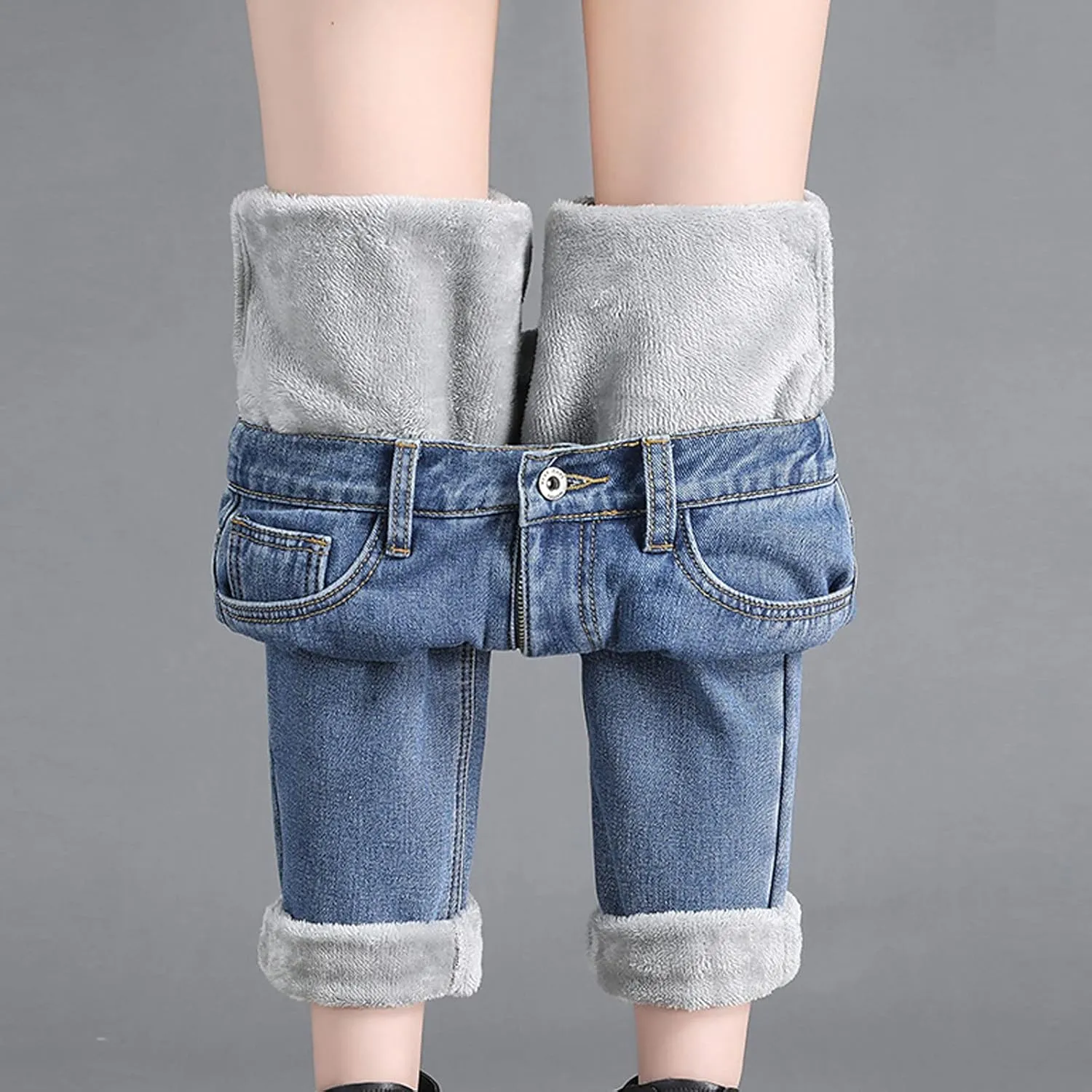 Women's 2023 Fleece Lined Thermal Jeans,Warmly Thicken Fleece Lined Pants for Women Winter High Waist Cashmere Leggings