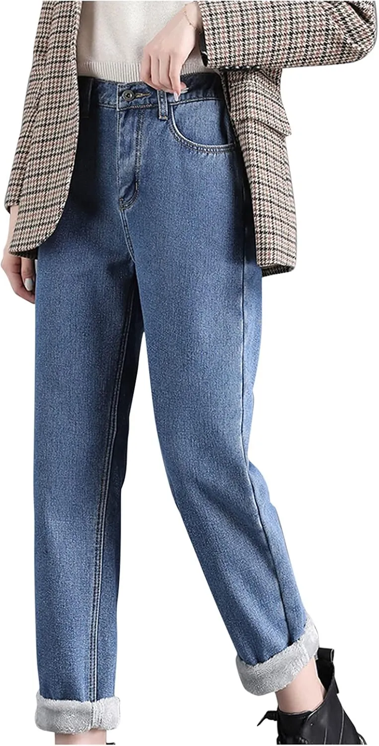 Women's 2023 Fleece Lined Thermal Jeans,Warmly Thicken Fleece Lined Pants for Women Winter High Waist Cashmere Leggings