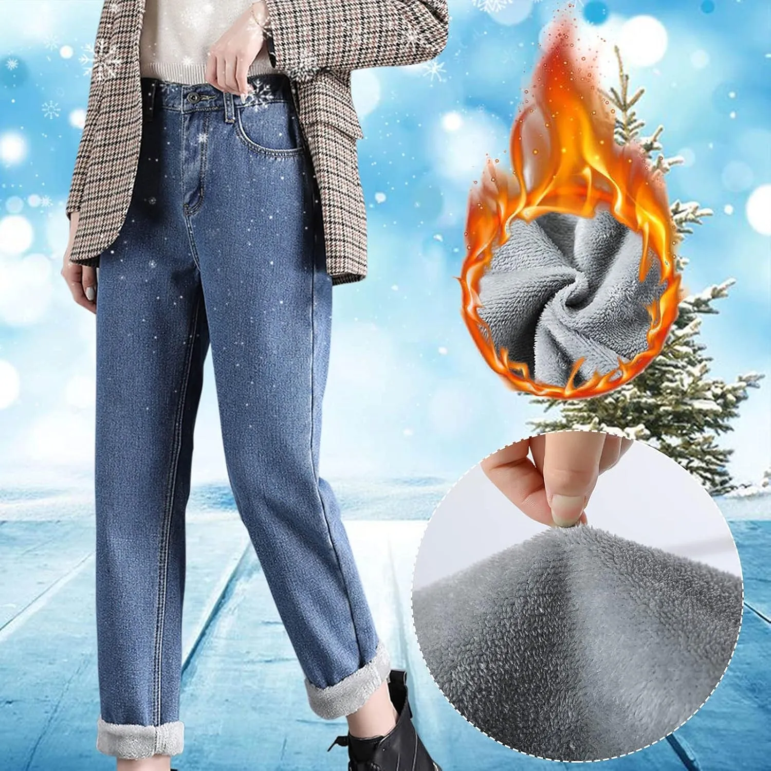 Women's 2023 Fleece Lined Thermal Jeans,Warmly Thicken Fleece Lined Pants for Women Winter High Waist Cashmere Leggings
