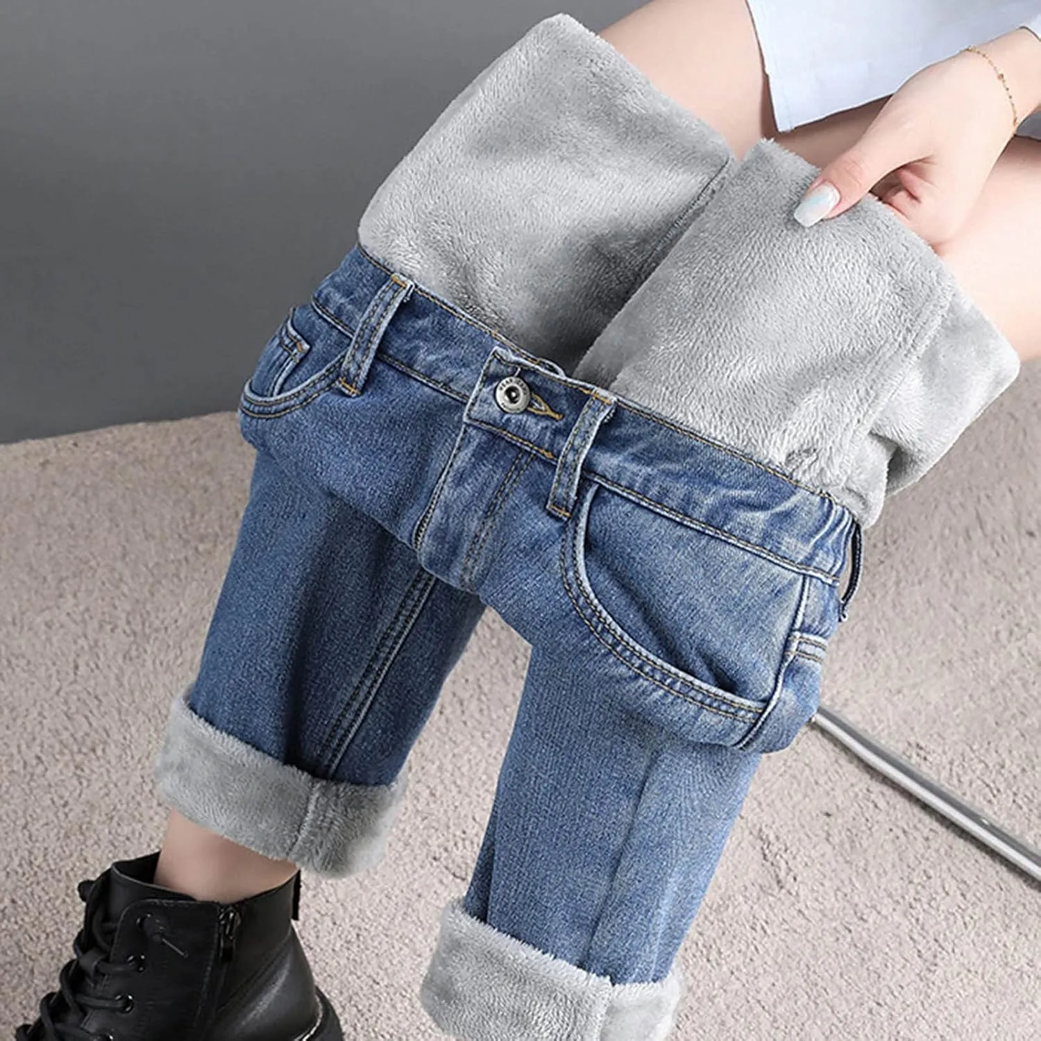 Women's 2023 Fleece Lined Thermal Jeans,Warmly Thicken Fleece Lined Pants for Women Winter High Waist Cashmere Leggings
