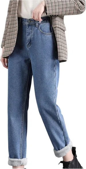 Women's 2023 Fleece Lined Thermal Jeans,Warmly Thicken Fleece Lined Pants for Women Winter High Waist Cashmere Leggings