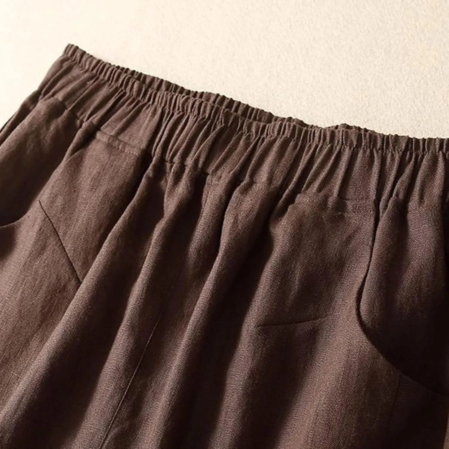 Women's Bermuda Shorts Cotton Linen Casual Lightweight Loose Summer Elastic High Waisted Beach Short with Pockets