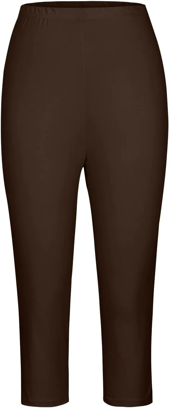 Womens Capri Leggings for Summer Casual Stretch High Waist Leggings Under Dress Lightweight Soft Capris Cropped Pants
