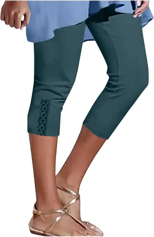 Womens Capri Leggings for Summer Casual Stretch High Waist Leggings Under Dress Lightweight Soft Capris Cropped Pants