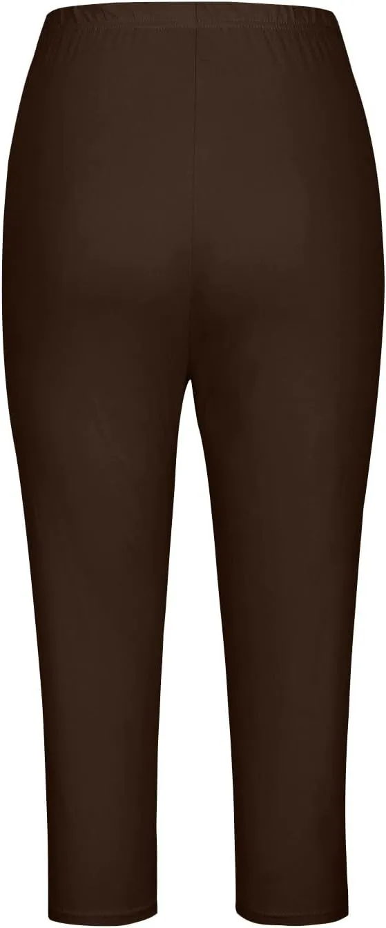 Womens Capri Leggings for Summer Casual Stretch High Waist Leggings Under Dress Lightweight Soft Capris Cropped Pants