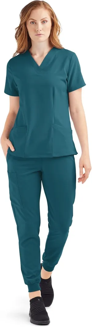 Women’s Cargo Jogger Scrub Set (XS-3X, 8 Colors) – Includes V-Neck Top and Elastic Jogger Pant