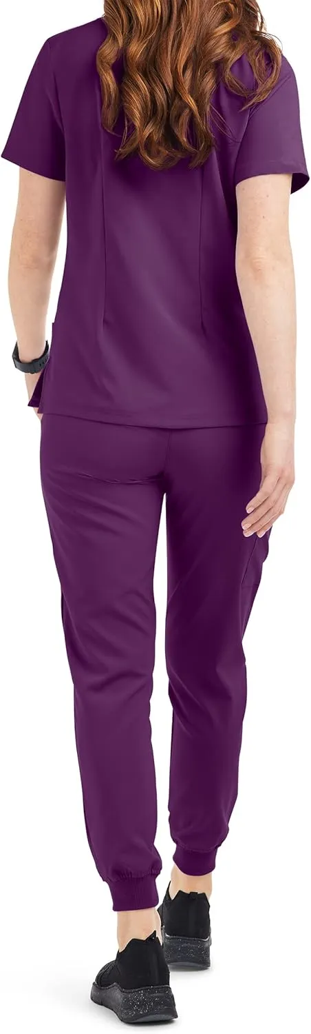 Women’s Cargo Jogger Scrub Set (XS-3X, 8 Colors) – Includes V-Neck Top and Elastic Jogger Pant