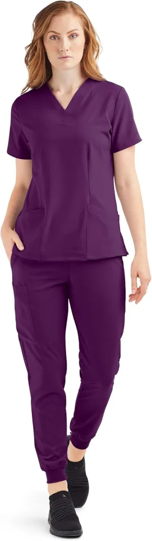 Women’s Cargo Jogger Scrub Set (XS-3X, 8 Colors) – Includes V-Neck Top and Elastic Jogger Pant