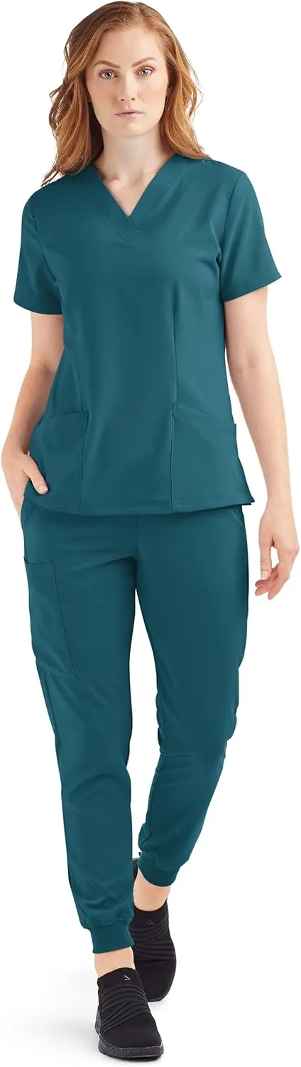 Women’s Cargo Jogger Scrub Set (XS-3X, 8 Colors) – Includes V-Neck Top and Elastic Jogger Pant