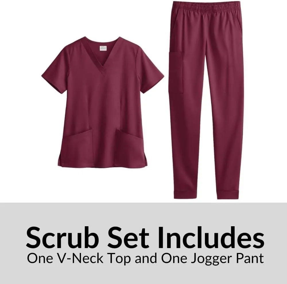 Women’s Cargo Jogger Scrub Set (XS-3X, 8 Colors) – Includes V-Neck Top and Elastic Jogger Pant