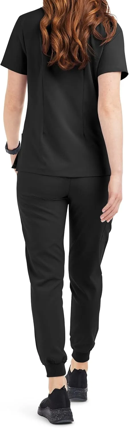 Women’s Cargo Jogger Scrub Set (XS-3X, 8 Colors) – Includes V-Neck Top and Elastic Jogger Pant