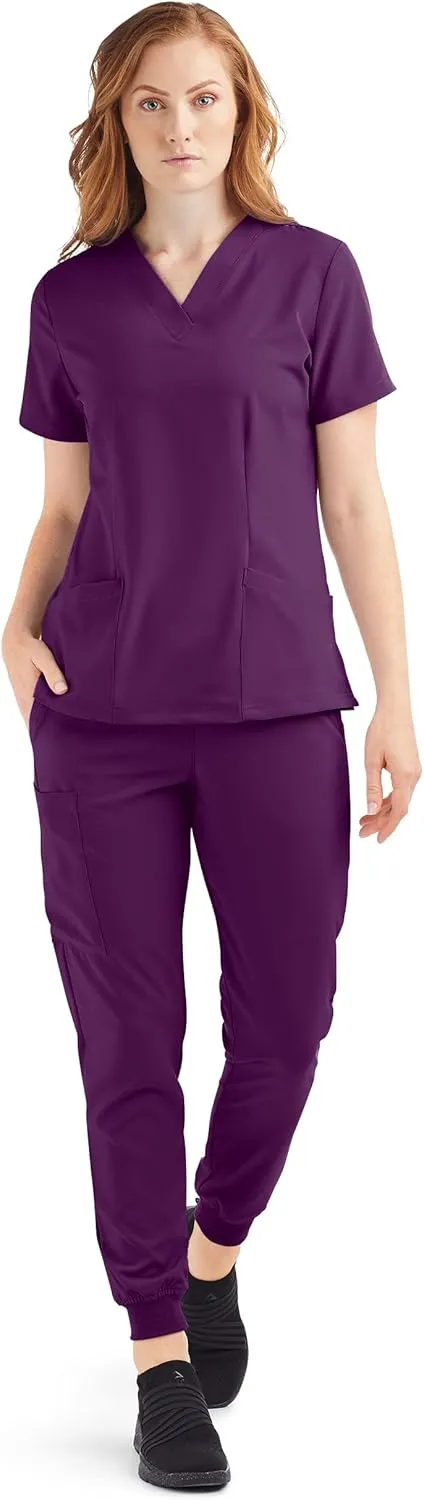 Women’s Cargo Jogger Scrub Set (XS-3X, 8 Colors) – Includes V-Neck Top and Elastic Jogger Pant