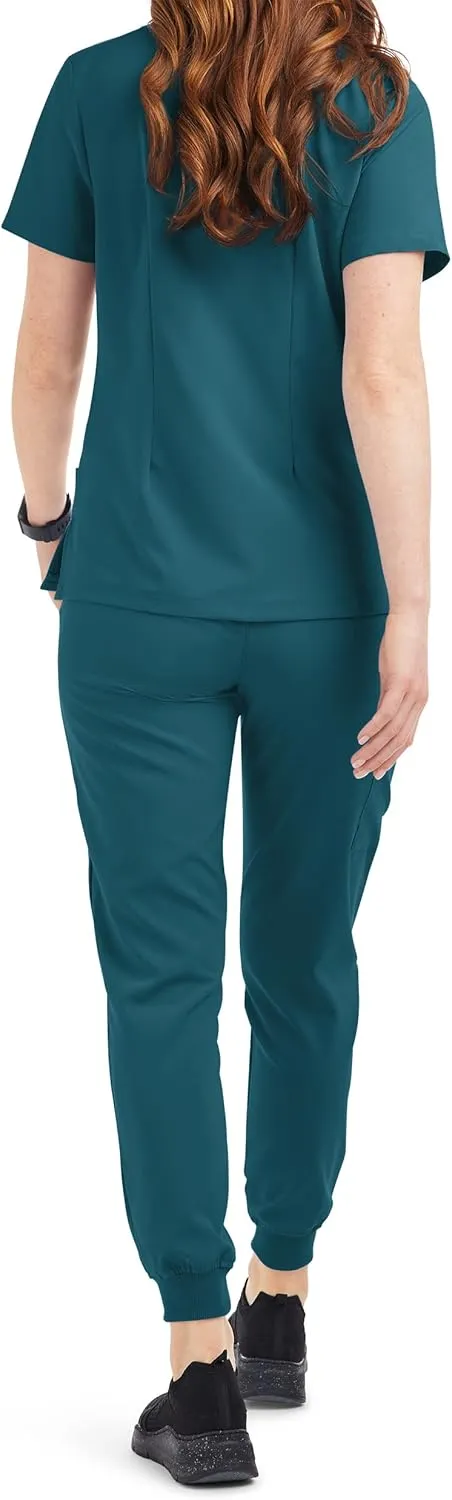 Women’s Cargo Jogger Scrub Set (XS-3X, 8 Colors) – Includes V-Neck Top and Elastic Jogger Pant