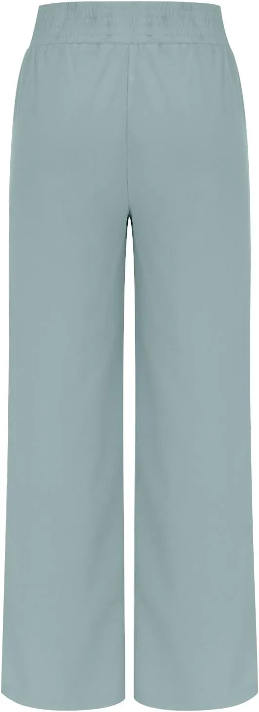 Women's Casual Loose Pants Wide Leg Elastic High Waisted Straight Leg Linen Pants Solid Color Running Workout Trouser