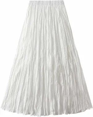 Womens Chic Elastic High Waisted A Line Pleated Shirring Maxi Long Skirt Elegant Vintage Evening Party Summer Skirts