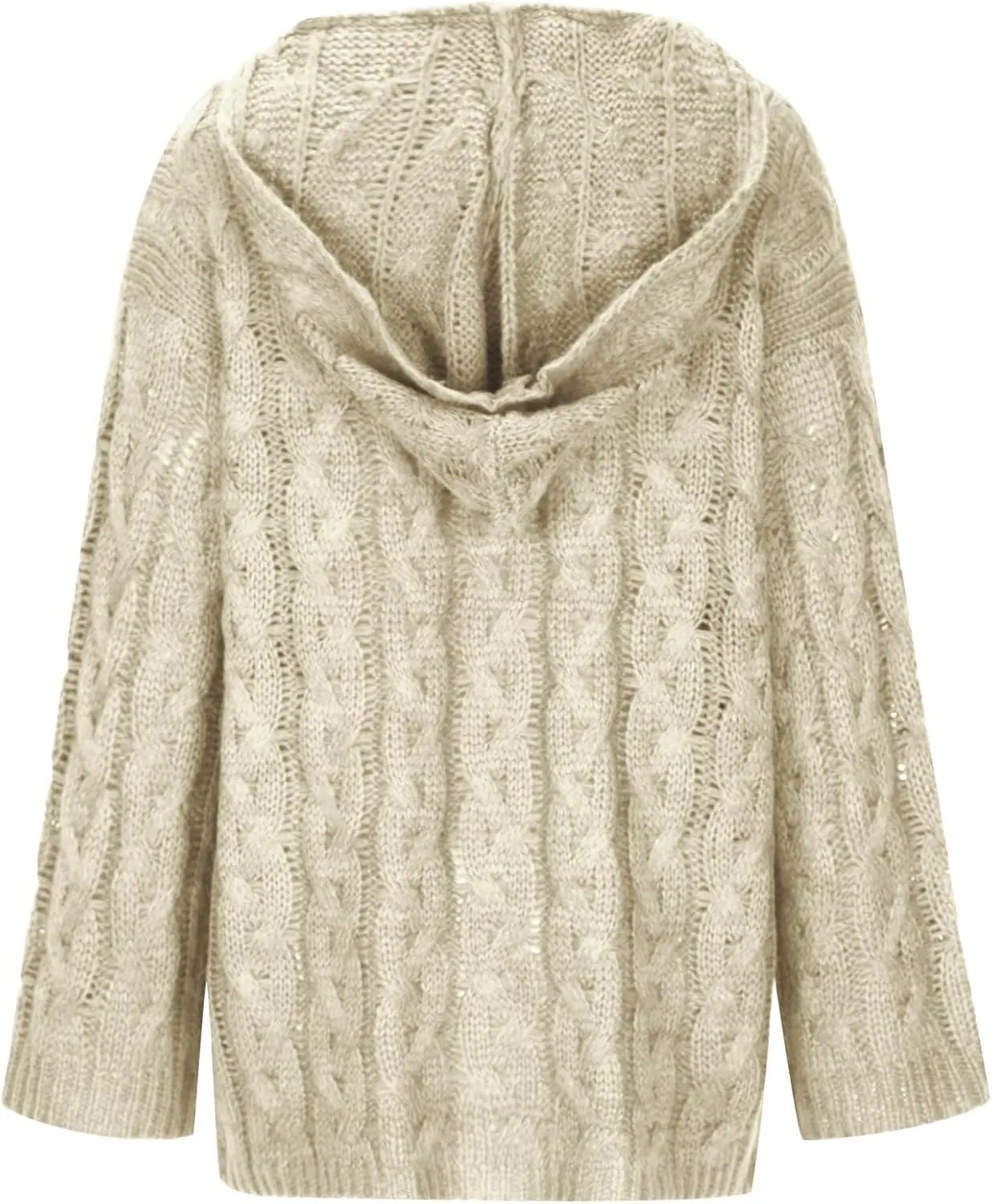 Women's Chunky Cable Knit V Neck Sweaters Fashion Hoodies Loose Casual Solid Long Sleeve Hooded Pullover Jumper Top