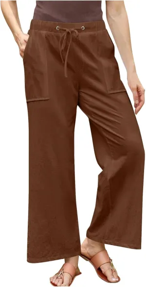 Women's Cotton Linen Pant Vintage Straight Wide Leg Summer Boho Trousers with Pockets Lightweight High Waisted Slacks