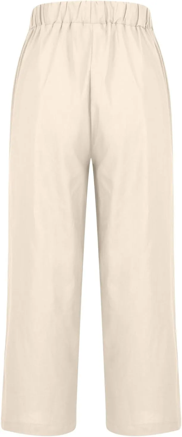 Womens Cotton Linen Pants Dressy Casual 2024 Lightweight Straight Leg Lounge Pant Beach Palazzo Trousers