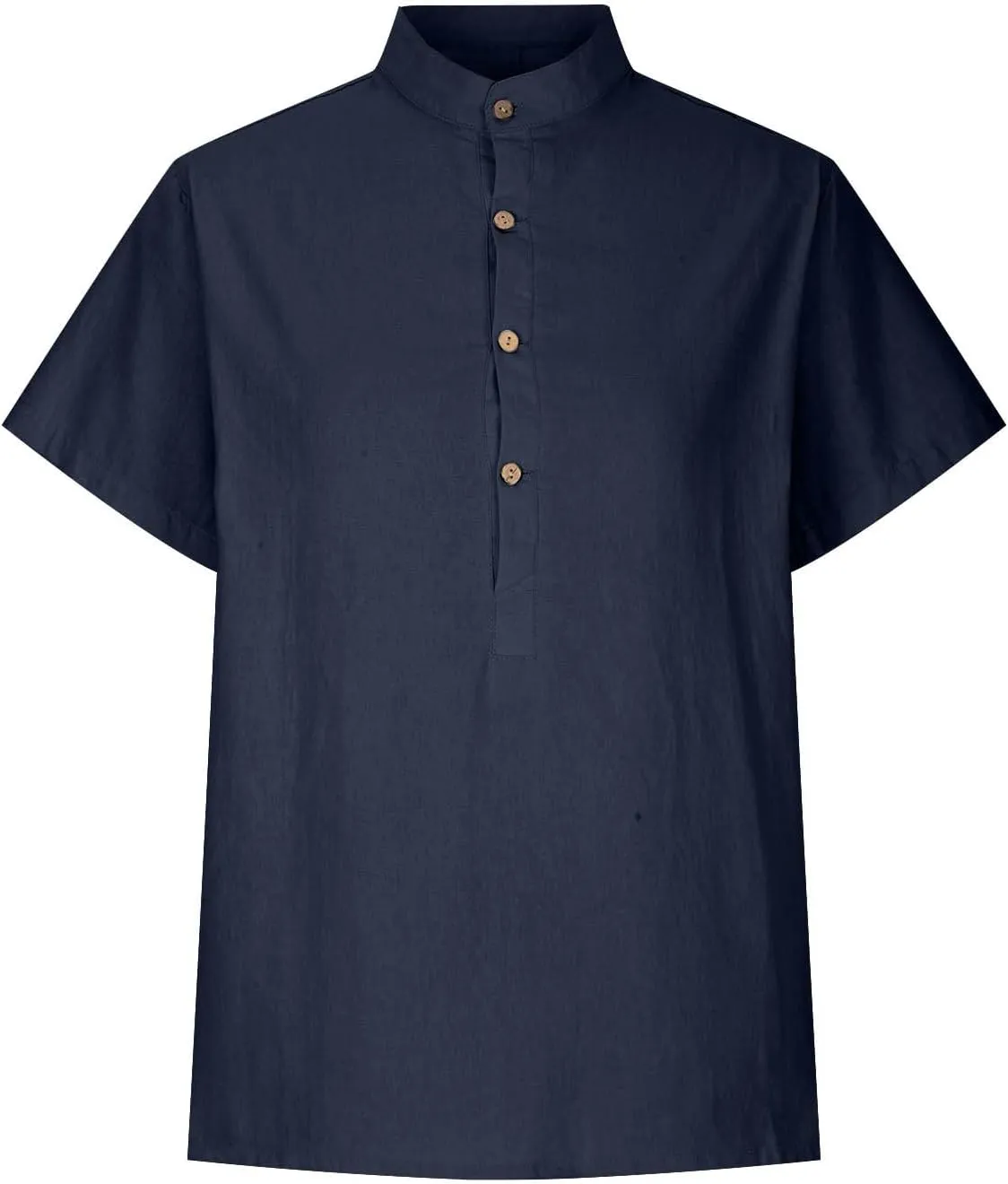 Womens Cotton Linen Shirts Henley Tops Short Sleeve Casual T-Shirt V Neck Button Solid Lightweight Beach Tunic Blouse