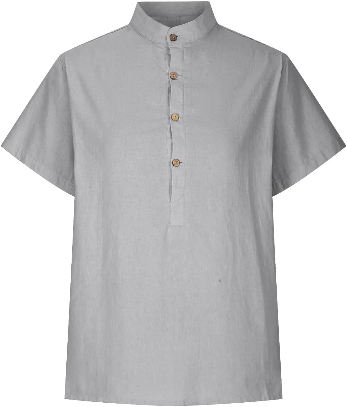 Womens Cotton Linen Shirts Henley Tops Short Sleeve Casual T-Shirt V Neck Button Solid Lightweight Beach Tunic Blouse