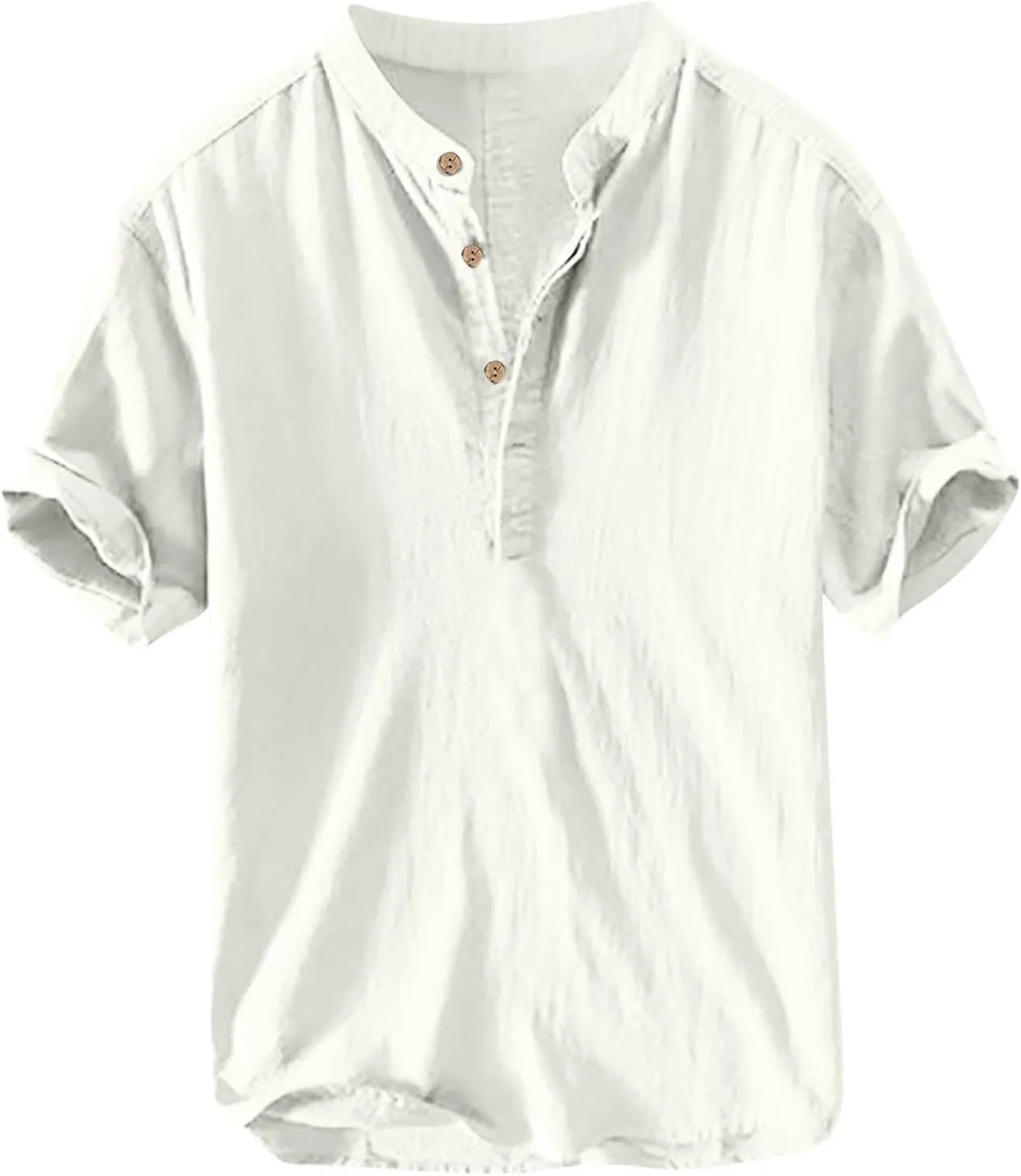 Womens Cotton Linen Shirts Henley Tops Short Sleeve Casual T-Shirt V Neck Button Solid Lightweight Beach Tunic Blouse
