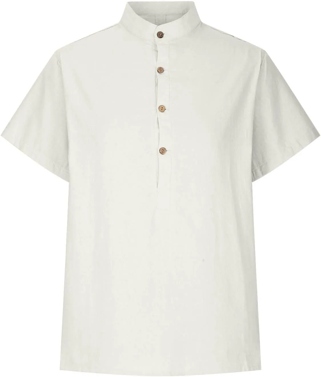 Womens Cotton Linen Shirts Henley Tops Short Sleeve Casual T-Shirt V Neck Button Solid Lightweight Beach Tunic Blouse