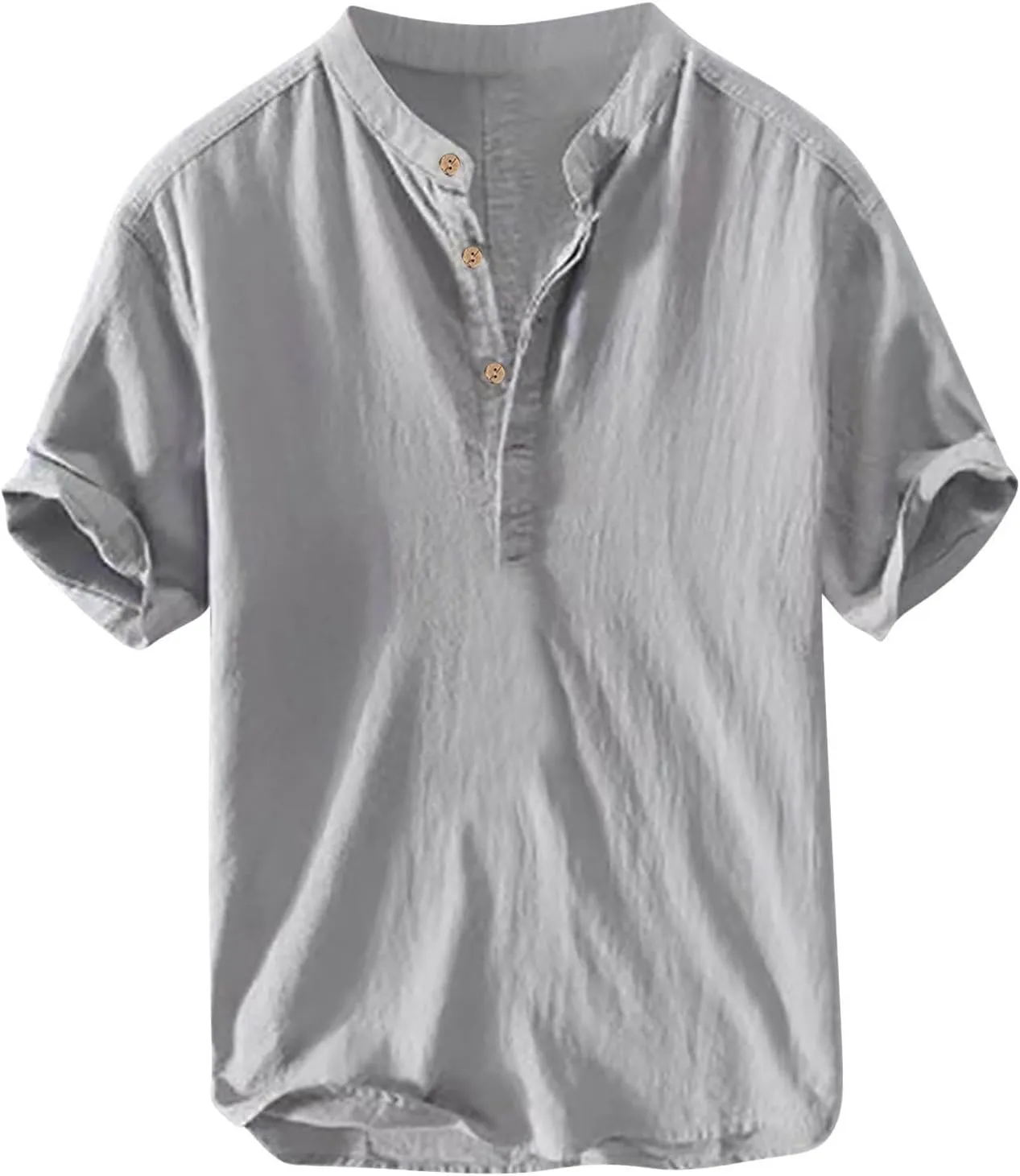 Womens Cotton Linen Shirts Henley Tops Short Sleeve Casual T-Shirt V Neck Button Solid Lightweight Beach Tunic Blouse